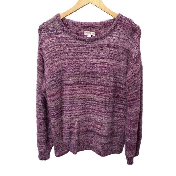 Fuzzy Striped Pullover Womens Sweater Purple Size XS Cozy Soft Textured‎ - Picture 1 of 5